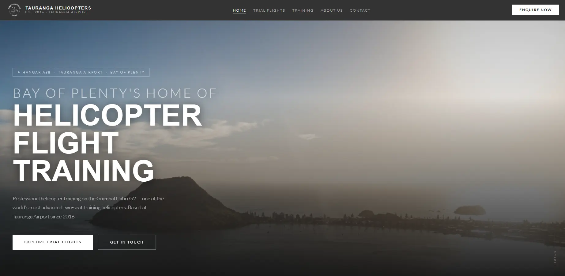 Desktop view of the Tauranga Helicopters homepage